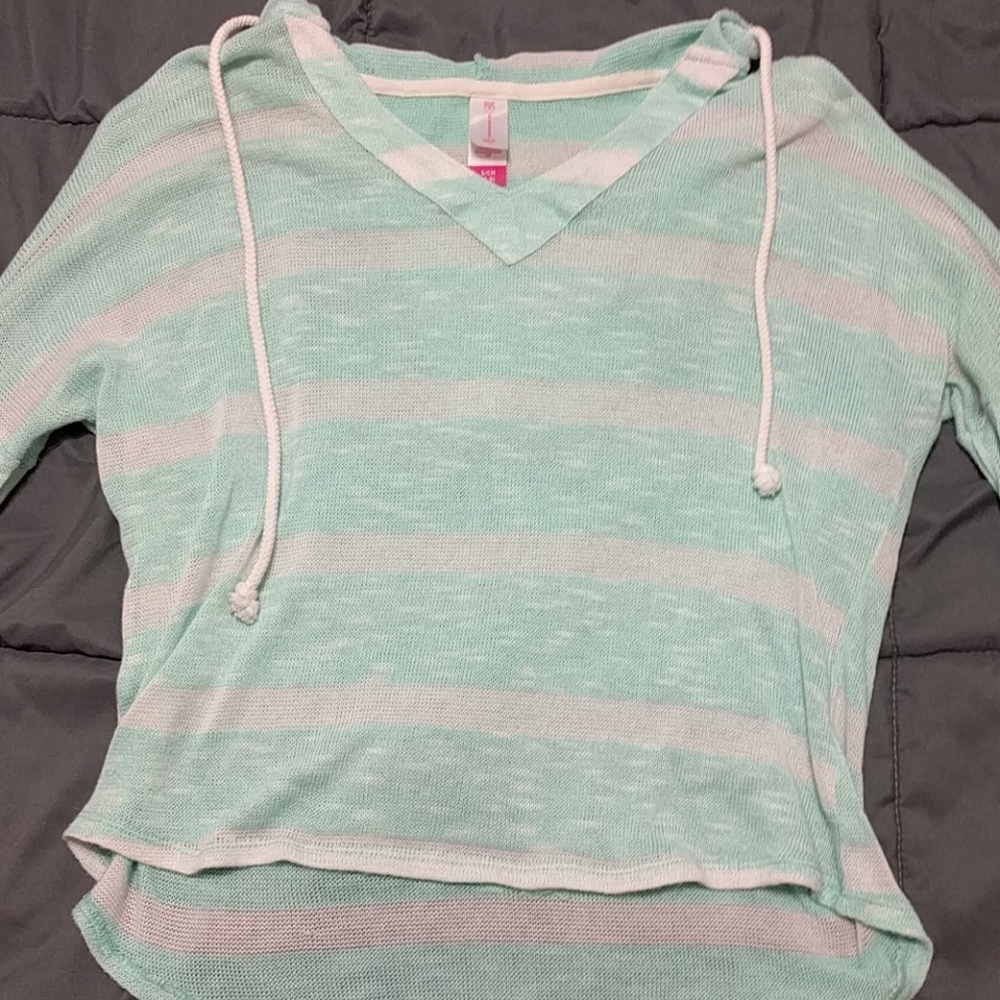 Mint and white striped hoodie